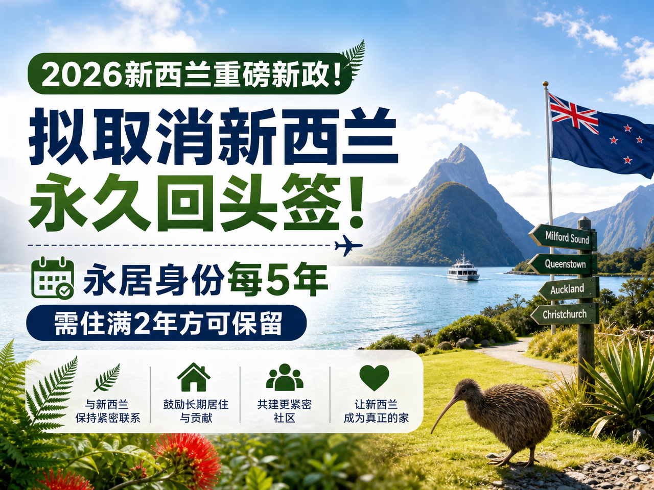 2026新西兰重磅新政！拟取消新西兰永久回头签！永居身份每5年需住满2年方可保留