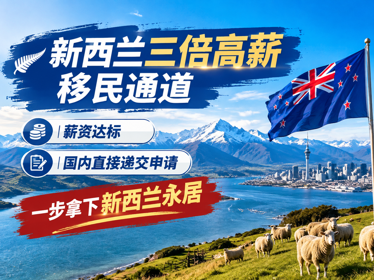 新西兰三倍高薪移民通道｜薪资达标，国内直接递交申请，一步拿下新西兰永居