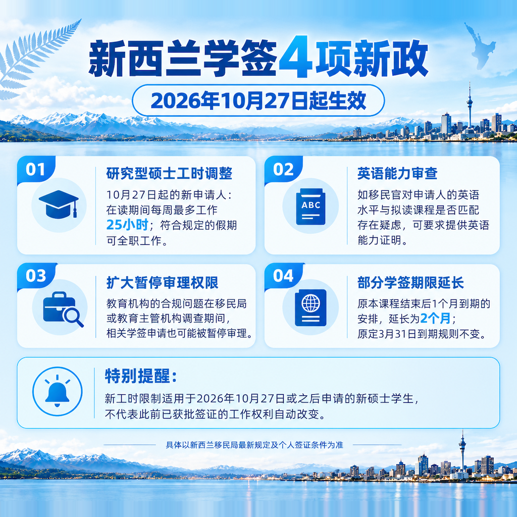 新西兰学生签证新政正式落地|INZ2026-32通知四大调整,申请新西兰留学必看